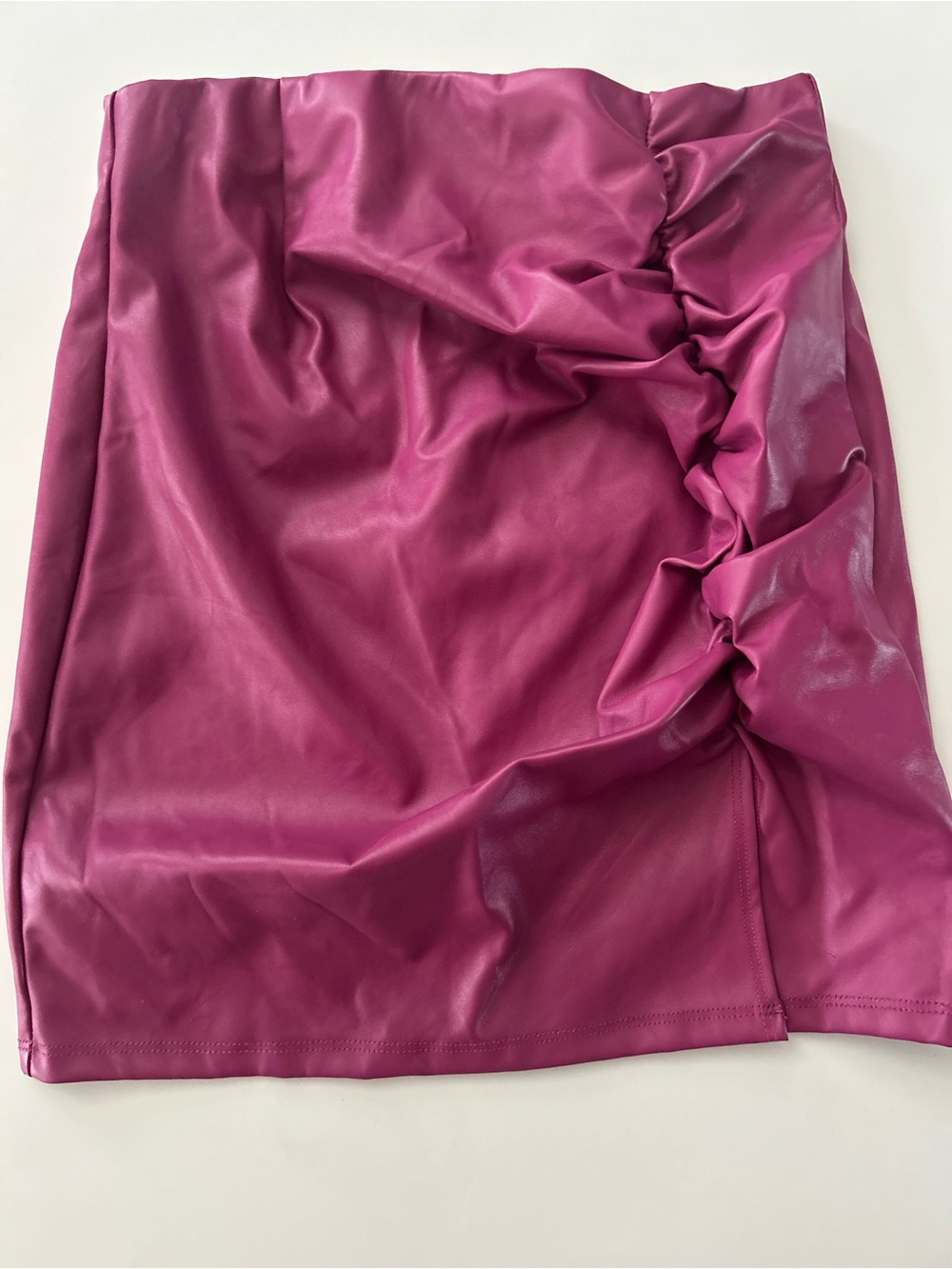 Windsor Magenta Faux Leather Ruched Mini Skirt